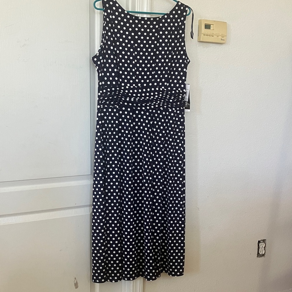 NWT Perceptions Navy Blue and White Polka Dot Maxi Dress Size L
